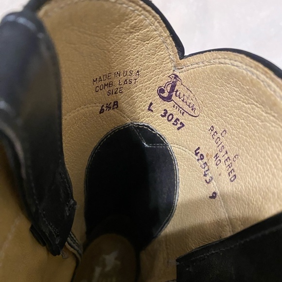 Justin Western navy blue cowboy leather boots, style 3057, sz 6 1/2 B, vintage - Picture 7 of 8